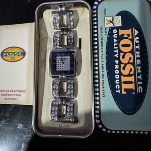 Fossil Silver Crystal Embellished Bracelet Watch